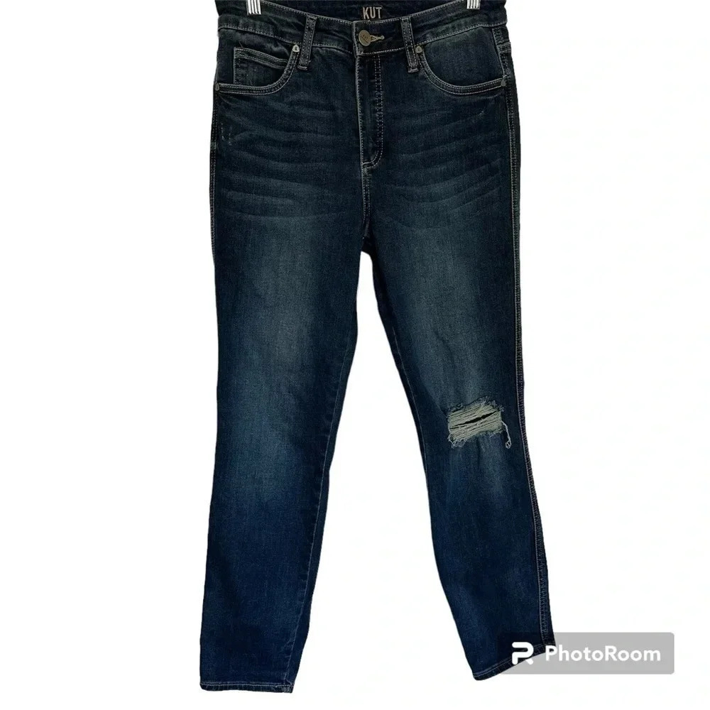 Kut From The Kloth Fab Ab Cigarette Leg High Rise Ripped Knee Blue Jean Size 4
